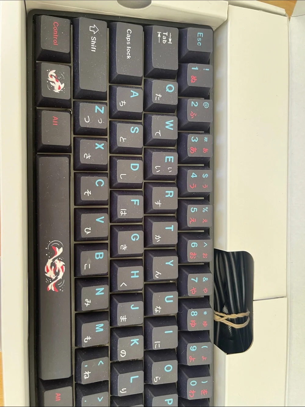 Black Custom koi key caps with cherry red switches, 60% (perfect for gaming)